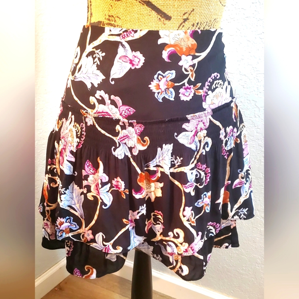 Whbm Floral Black Skirt